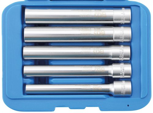 BGS technic Set chei tubulare, hexagonal, extra adânc | Antrenare pătrat interior 10 mm (3/8") | 8 -14 mm | 5 piese (BGS 9863)