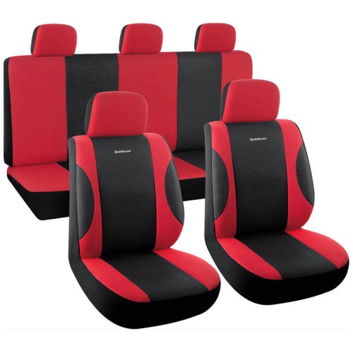 BORMANN Lite Set de huse pentru scaune auto, 9 piese, poliester, negre/roșii (BWC3100)