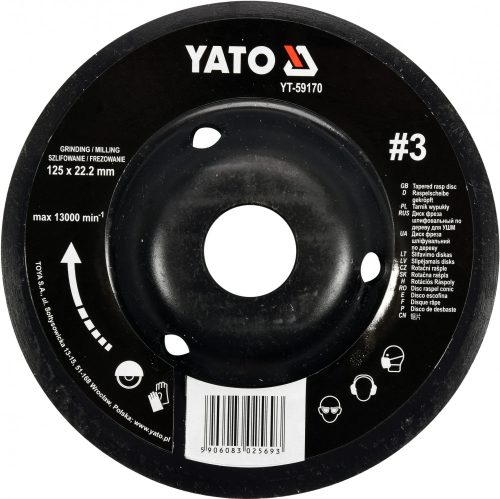 YATO disc raspel lemn,depresat,125x22.2mm,nr3 (YT-59170)